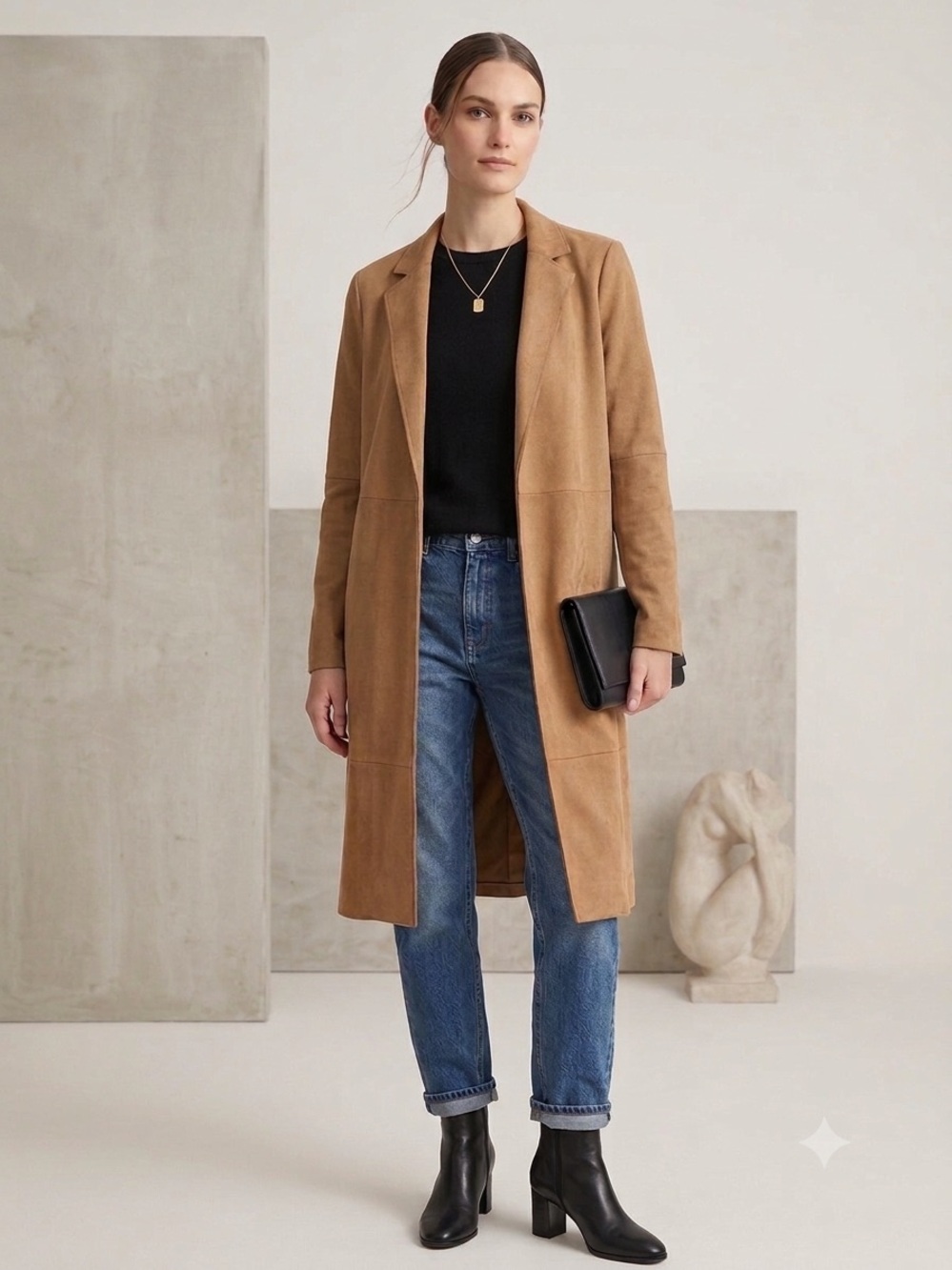 Andrew Marc Faux Suede Jacket Open Coat Western Cowgirl Capsule Fall Large